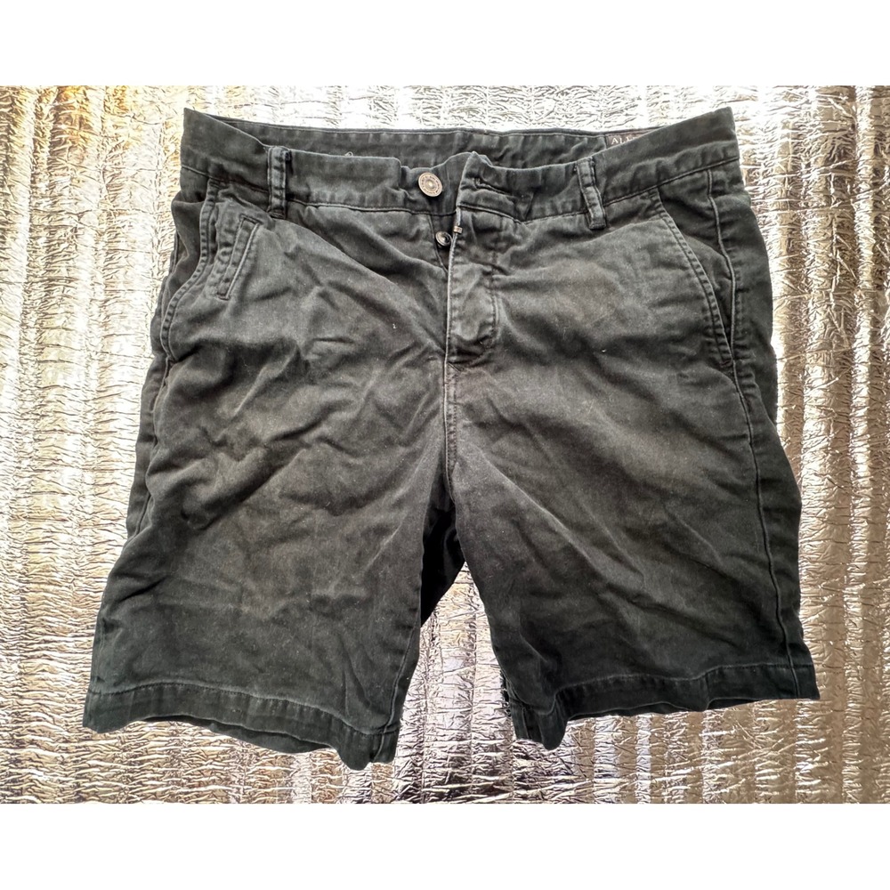 AllSaints Mitre Deck Fit Shorts Mens 33 Washed Black Casual Cotton Button Fly